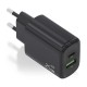 Cargador GaN 25W, 1xUSB-C PD3.0, 1xUSB-A QC3.0, Negro